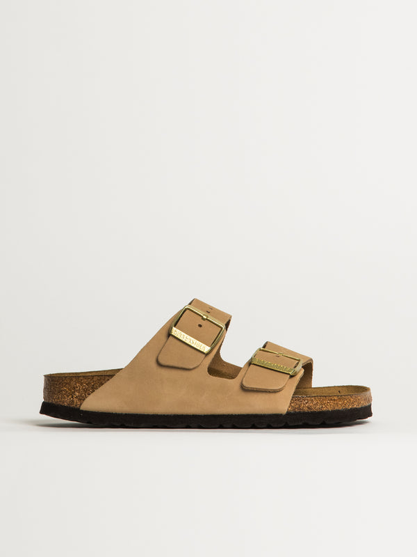 BIRKENSTOCK WOMENS BIRKENSTOCK ARIZONA SOFT FOOTBED NUBUCK SANDALS - MEDIUM/NARROW - SAND - Blackwell Supply Co.