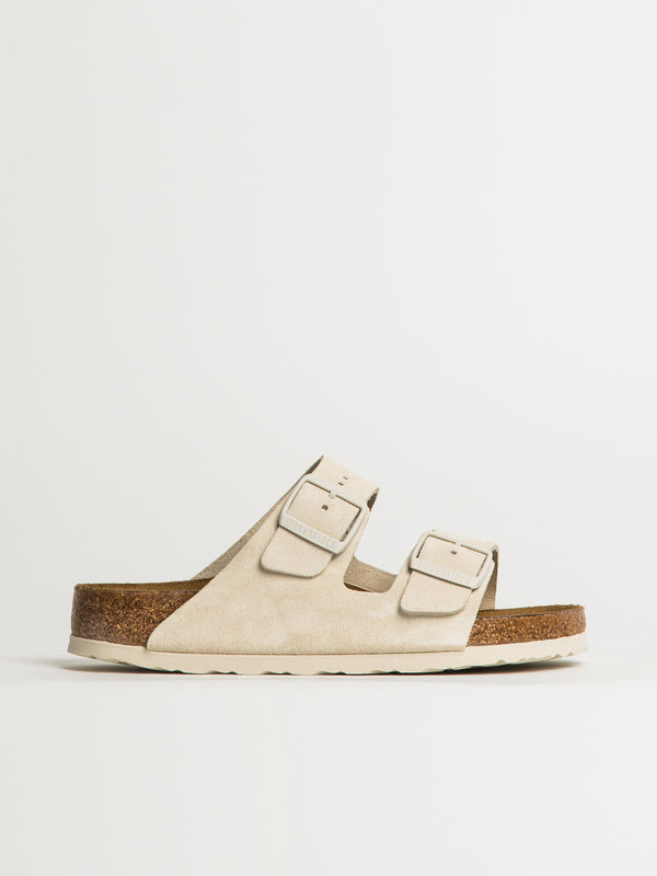 BIRKENSTOCK WOMENS BIRKENSTOCK ARIZONA SOFT FOOTBED SUEDE SANDALS - REGULAR - ANTIQUE WHITE - Blackwell Supply Co.