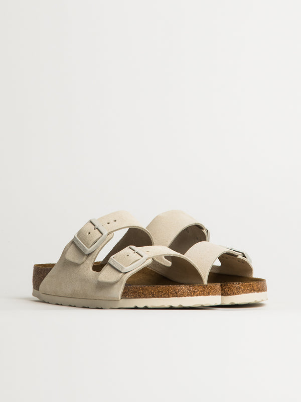 BIRKENSTOCK WOMENS BIRKENSTOCK ARIZONA SOFT FOOTBED SUEDE SANDALS - REGULAR - ANTIQUE WHITE - Blackwell Supply Co.