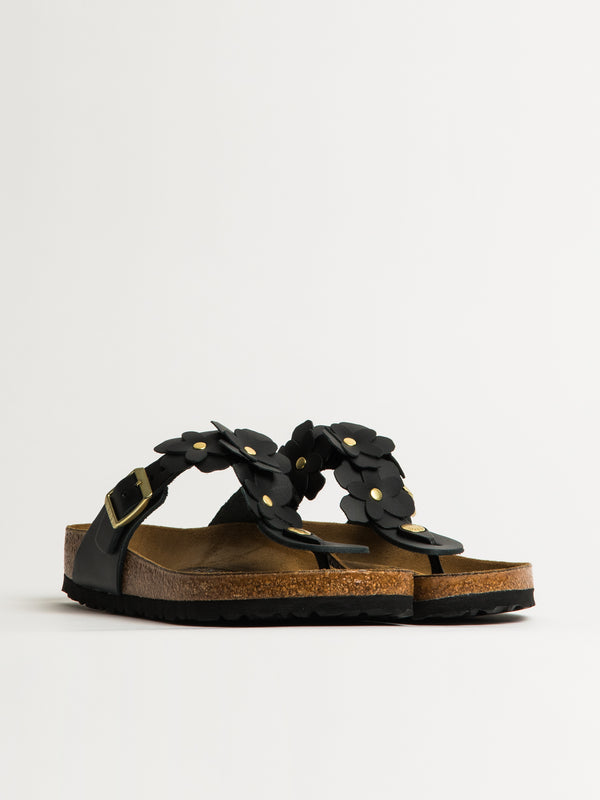 BIRKENSTOCK WOMENS BIRKENSTOCK GIZEH FLOWER LEATHER SANDALS - REGULAR - BLACK - Blackwell Supply Co.