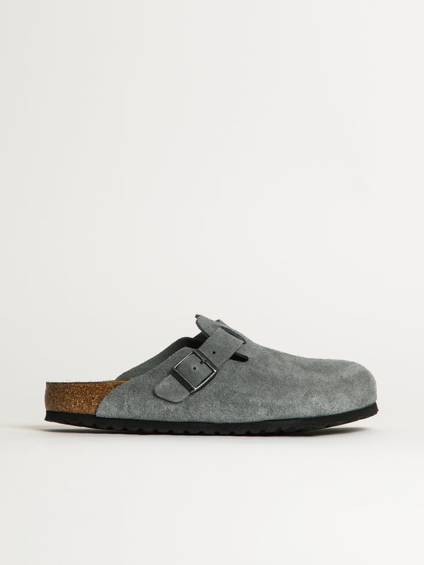 BIRKENSTOCK MENS BIRKENSTOCK BOSTON SOFT FOOTBED SUEDE SANDALS - REGULAR - BASALT GREY - Blackwell Supply Co.