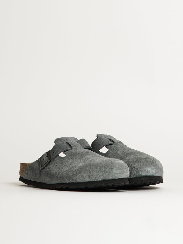 BIRKENSTOCK MENS BIRKENSTOCK BOSTON SOFT FOOTBED SUEDE SANDALS - REGULAR - BASALT GREY - Blackwell Supply Co.